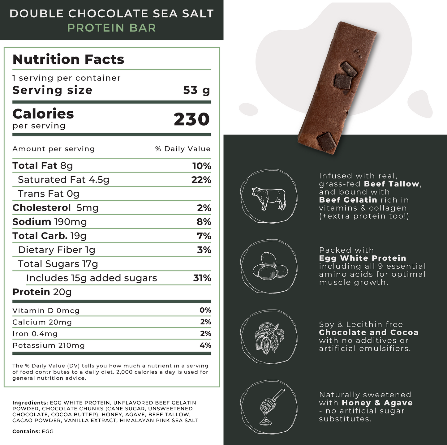 Seed Oil Free Double Chocolate Sea Salt Protein Bar