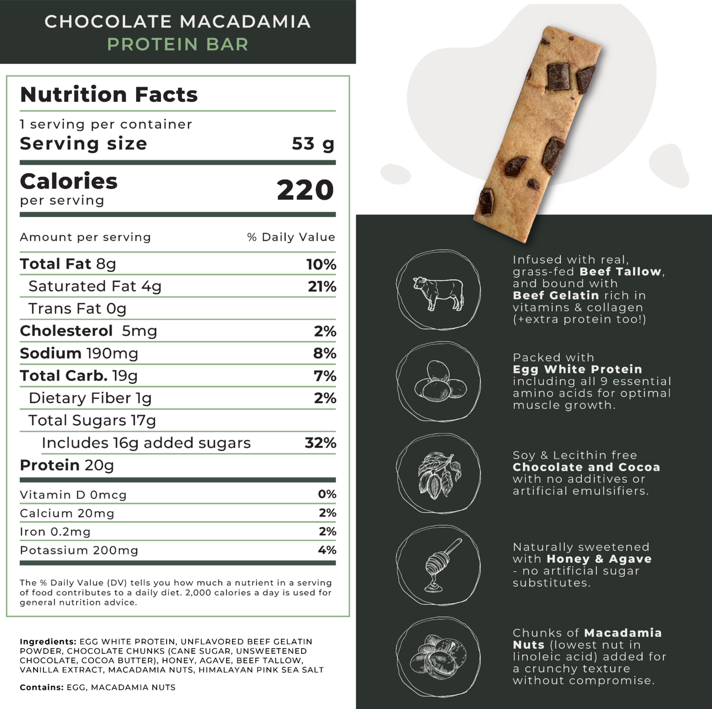Seed Oil Free Chocolate Macadamia Protein Bar
